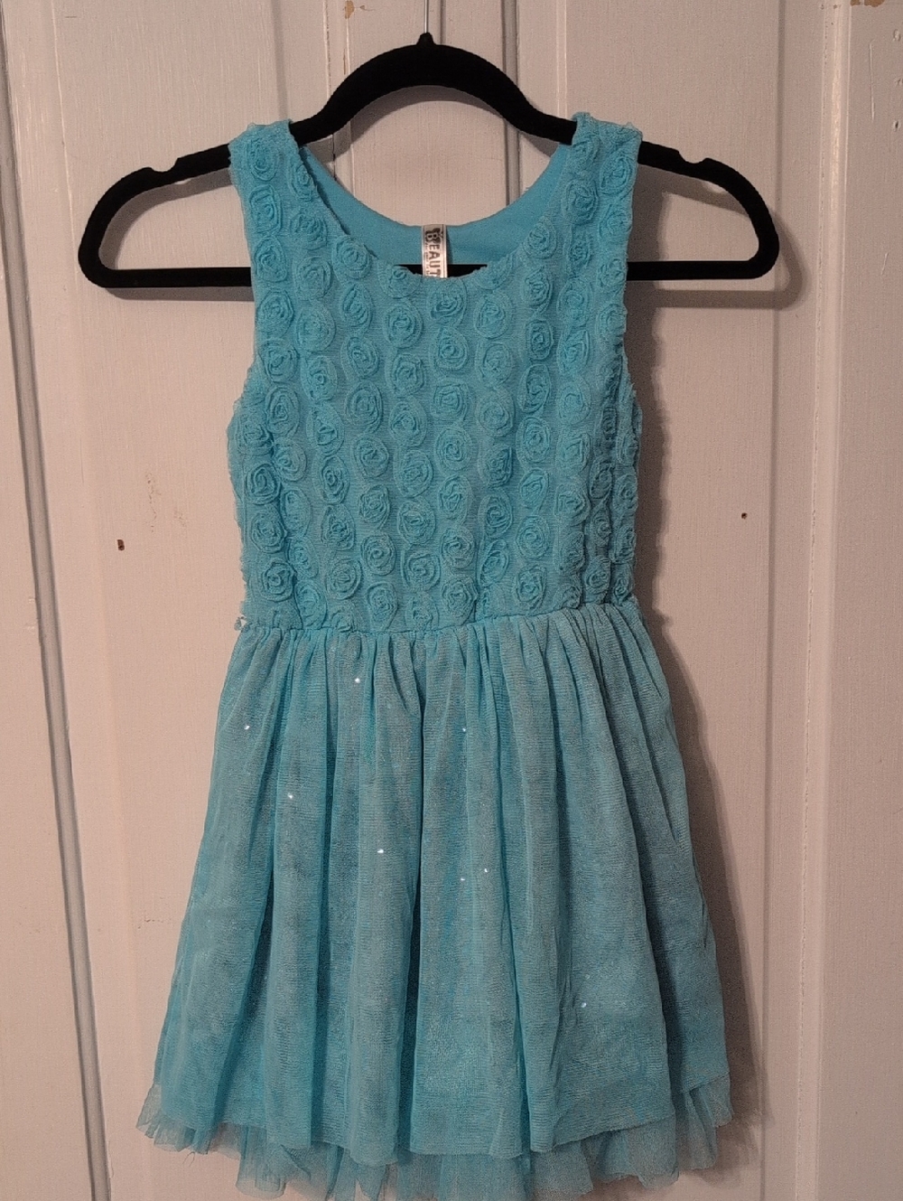 Girls Beautees Turquoise Rosette Tulle Party Dress